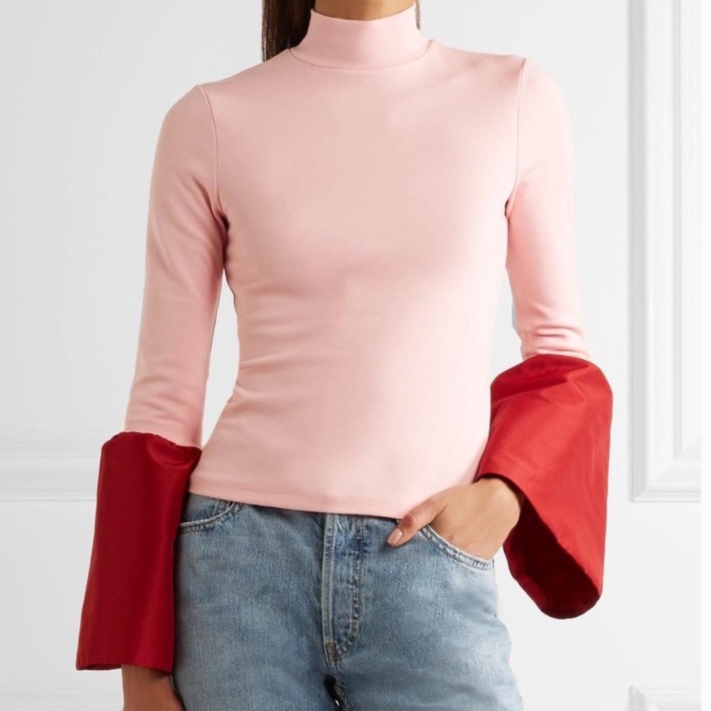 🧡 STAUD Pink Taffeta Trimmed Stretch Ponte KIKU Top sz L